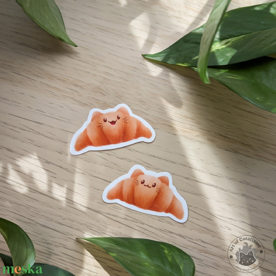 Croissant cica matricák - Kézzel rajzolt, péksüteményes macskás dekor - otthon & életmód - papír, írószer - matrica, matrica csomag - Meska.hu