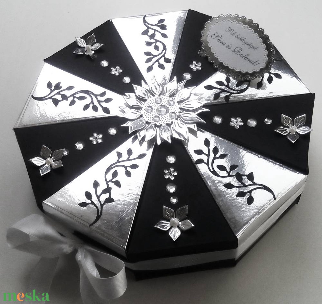 Black and Silver papírtorta díszdoboz 10 szeletes - otthon & életmód - papír, írószer - ajándékozás kellékei - papírtorta - Meska.hu