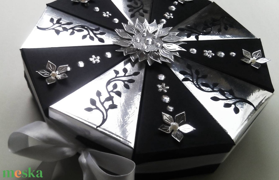 Black and Silver papírtorta díszdoboz 10 szeletes - otthon & életmód - papír, írószer - ajándékozás kellékei - papírtorta - Meska.hu