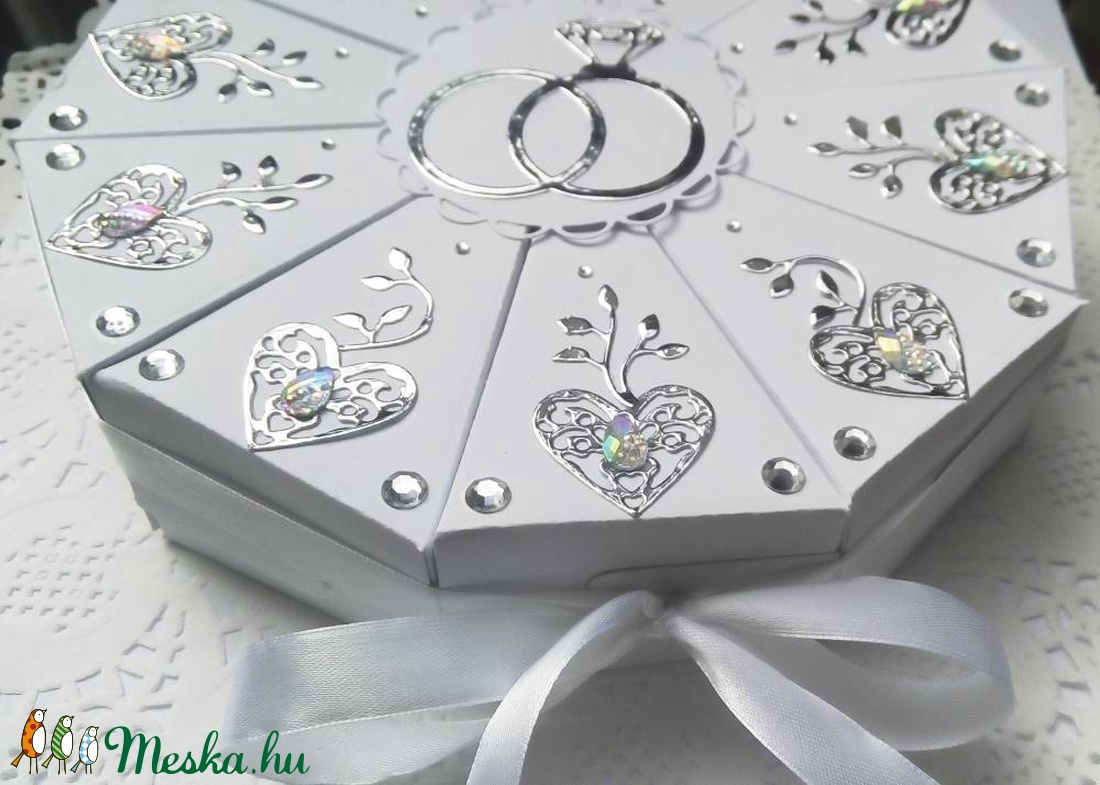 Silver love papírtorta díszdoboz 10 szeletes - esküvő - emlék & ajándék - nászajándék - Meska.hu