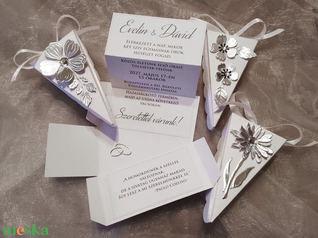 Esküvői meghívó 3 típusú tortaszelettel - esküvő - meghívó & kártya - meghívó - Meska.hu