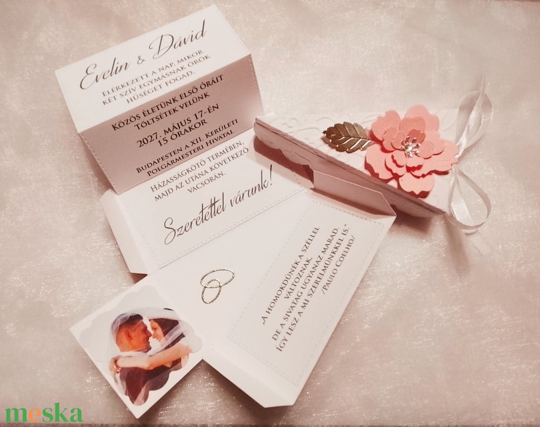 Cseresznyevirág mintás prémium esküvői meghívó - esküvő - meghívó & kártya - meghívó - Meska.hu