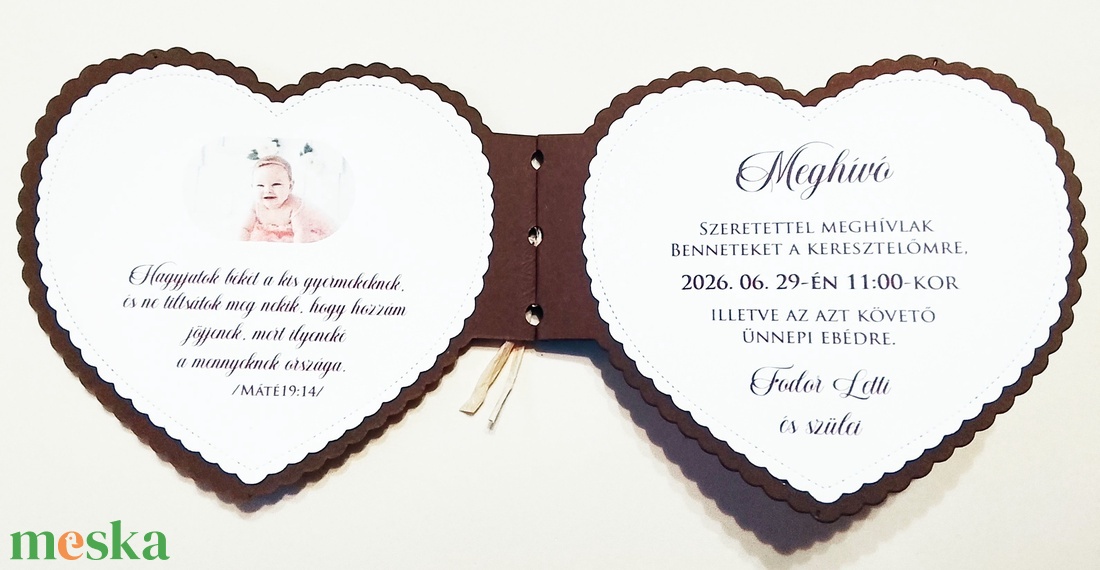 Keresztelő meghívó - szív alakú  - baba - mama - keresztelő kellékek - keresztelő meghívó - Meska.hu