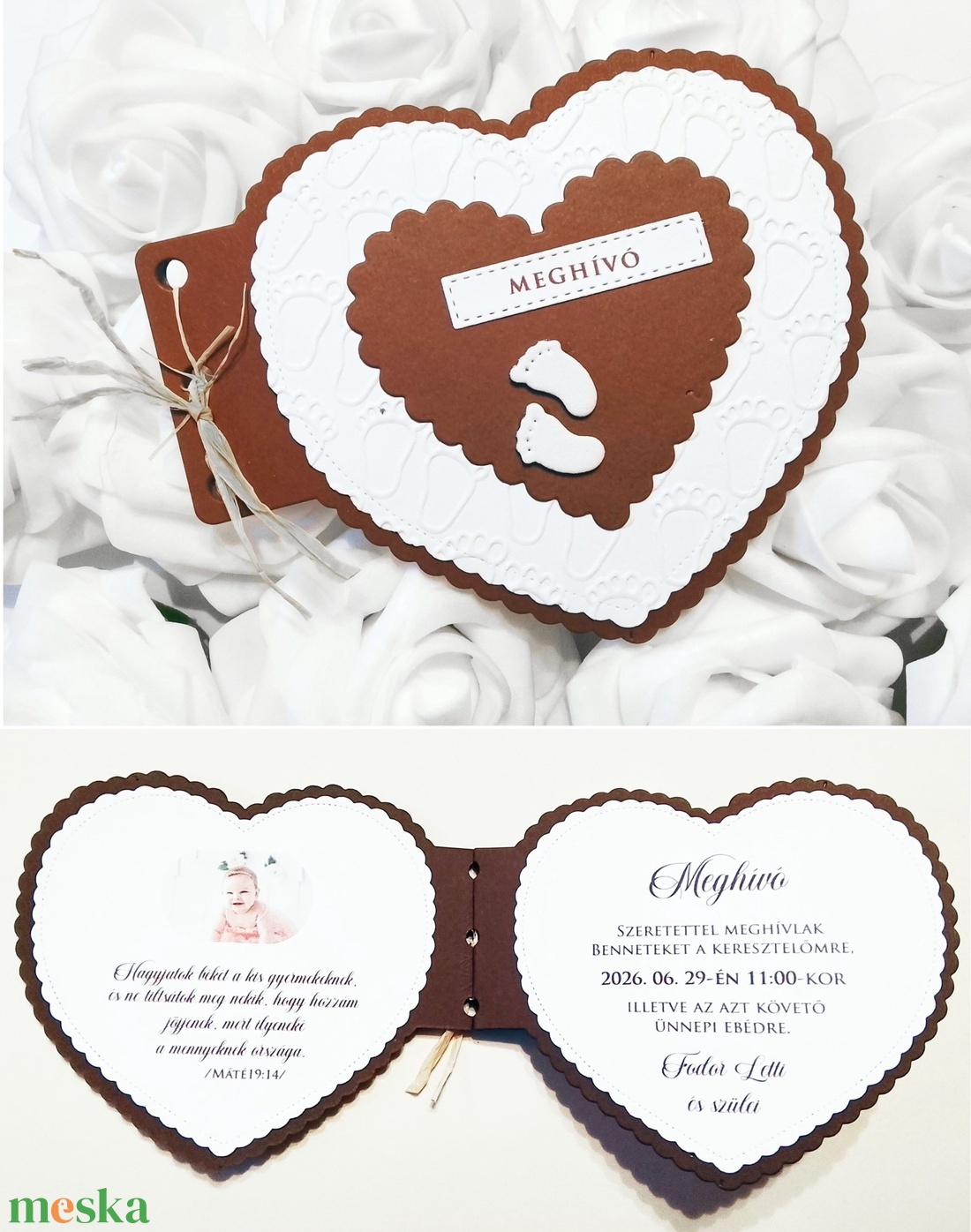 Keresztelő meghívó - szív alakú  - baba - mama - keresztelő kellékek - keresztelő meghívó - Meska.hu