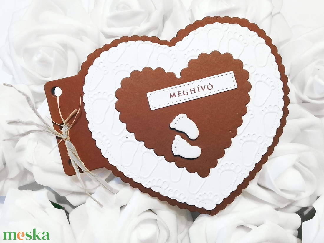 Keresztelő meghívó - szív alakú  - baba - mama - keresztelő kellékek - keresztelő meghívó - Meska.hu