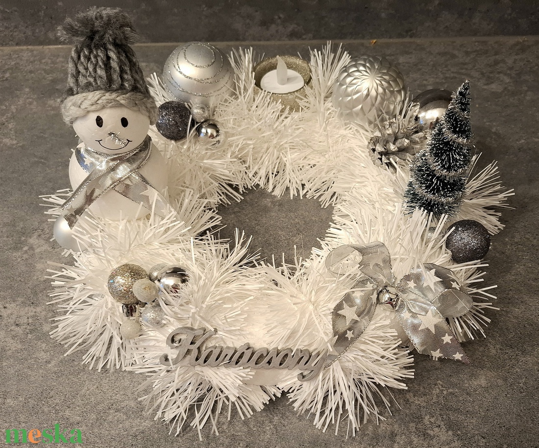 Ezüst adventi koszorú - karácsony - adventi díszek - adventi koszorú - Meska.hu
