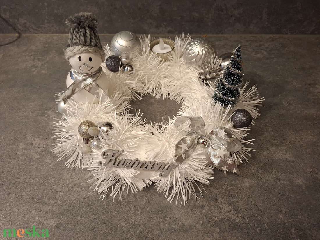 Ezüst adventi koszorú - karácsony - adventi díszek - adventi koszorú - Meska.hu