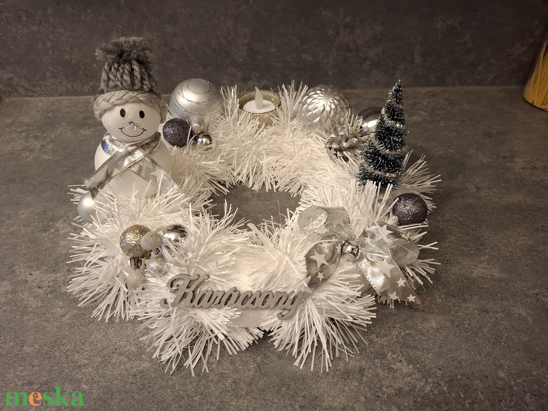 Ezüst adventi koszorú - karácsony - adventi díszek - adventi koszorú - Meska.hu