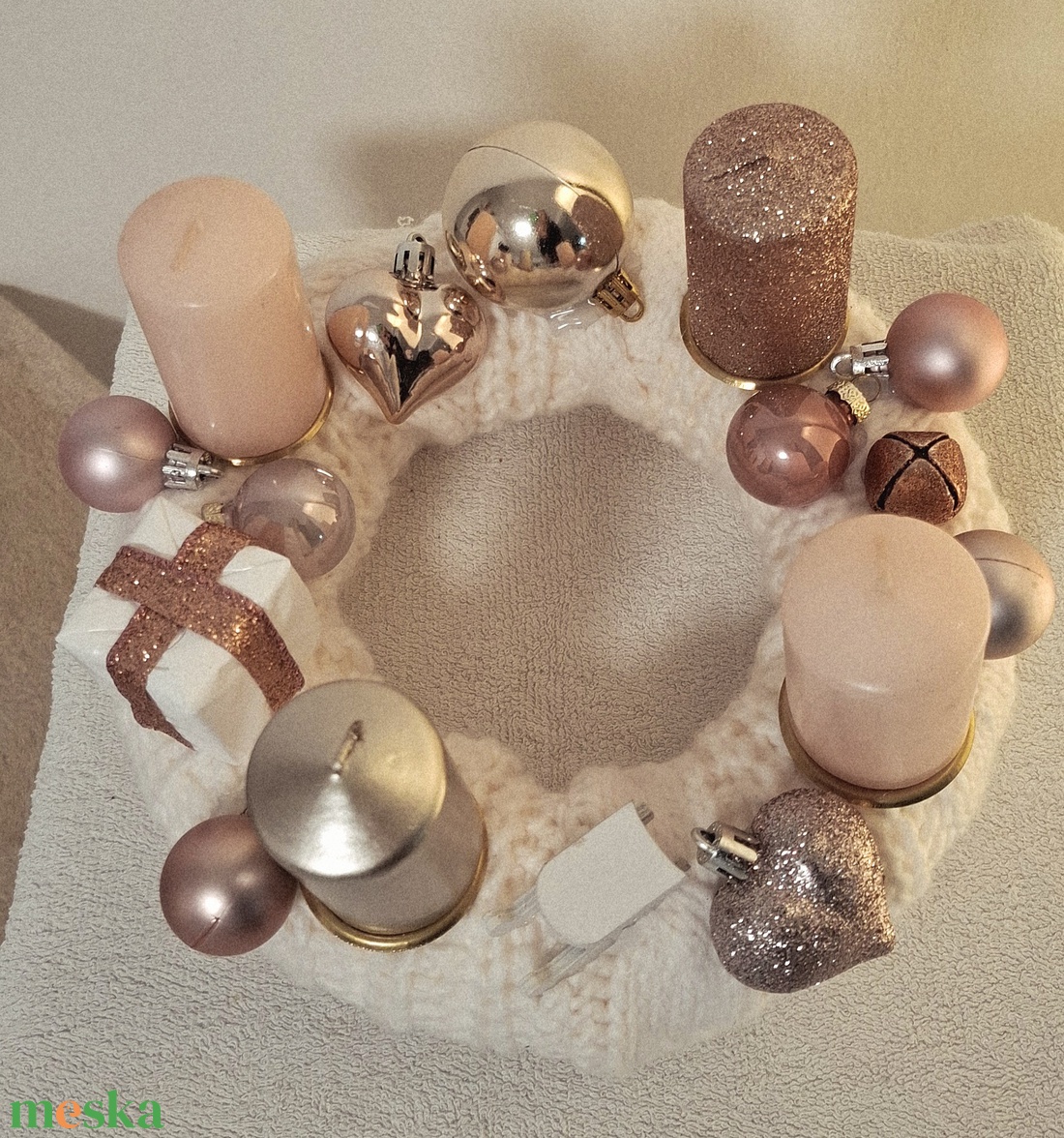 Rosegold adventi koszorú - karácsony - adventi díszek - adventi gyertyadíszek és koszorúdíszek - Meska.hu