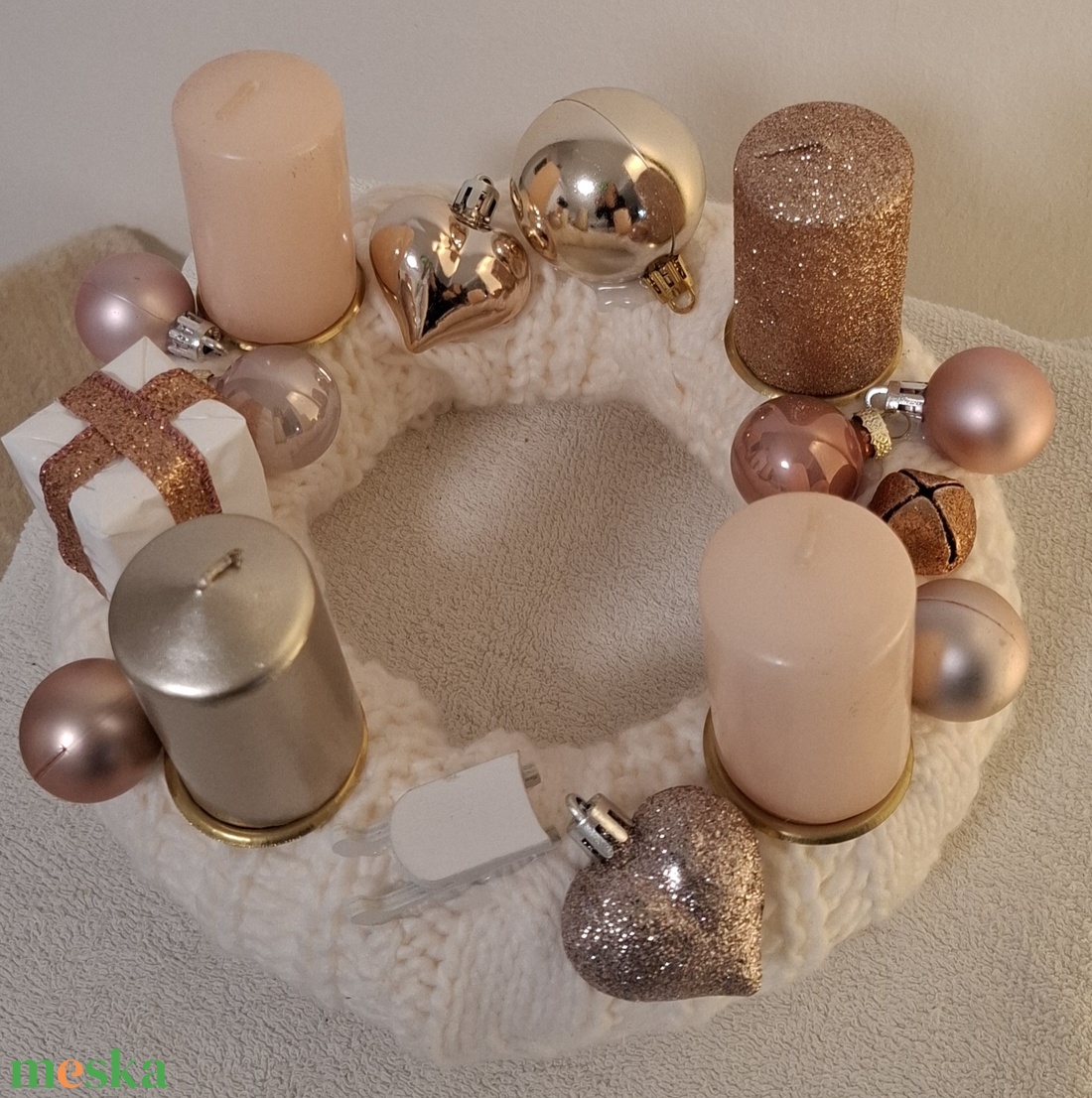 Rosegold adventi koszorú - karácsony - adventi díszek - adventi gyertyadíszek és koszorúdíszek - Meska.hu