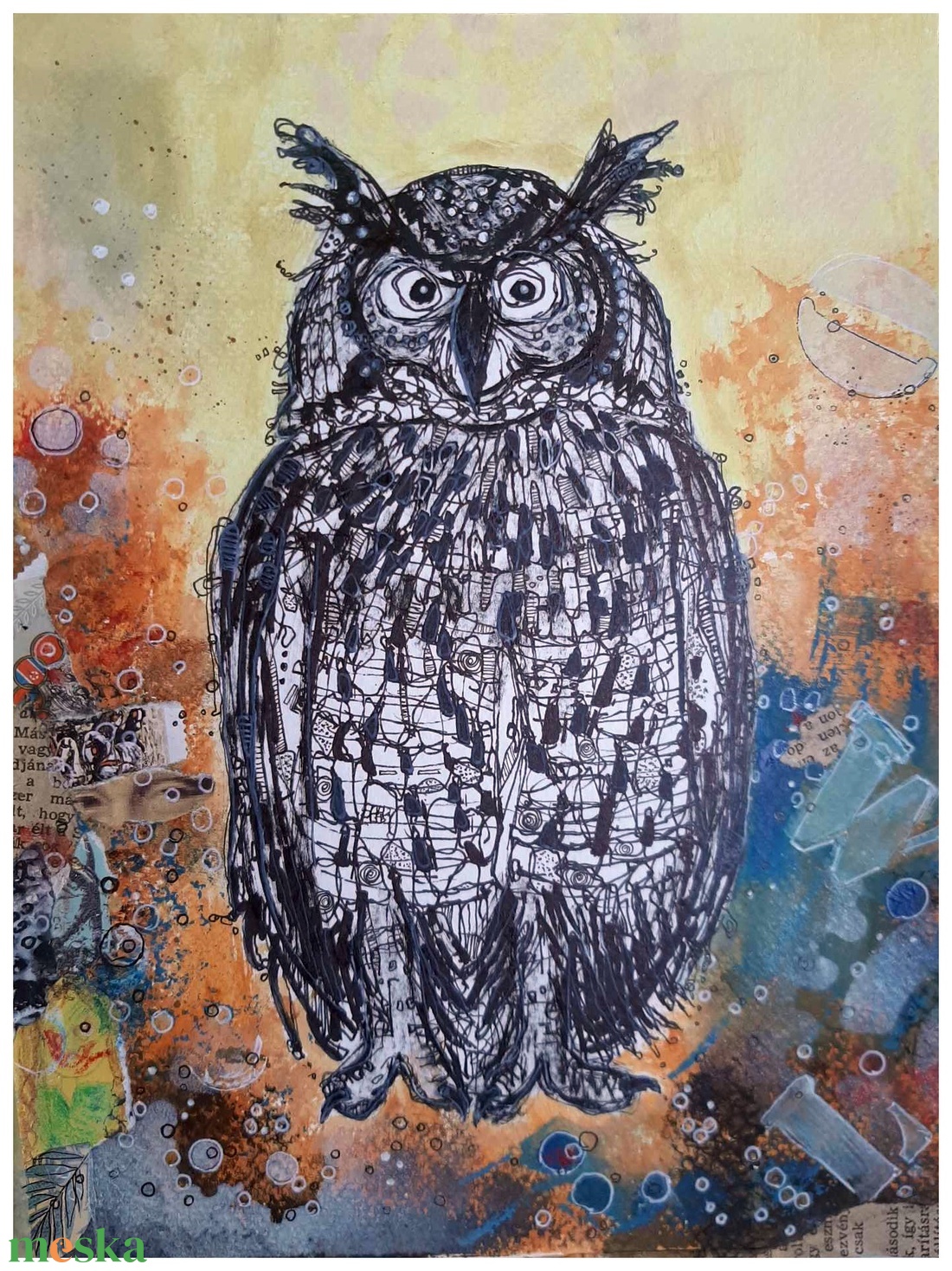 Bagoly II.-grafika keretezve az alkotótól  - művészet - grafika & illusztráció - egyéb rajzok - Meska.hu