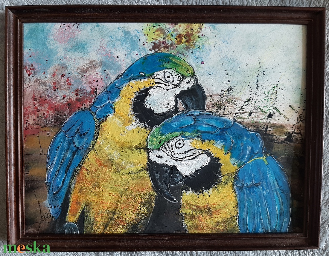 Papagájos grafika keretezve az alkotótól - művészet - grafika & illusztráció - egyéb rajzok - Meska.hu
