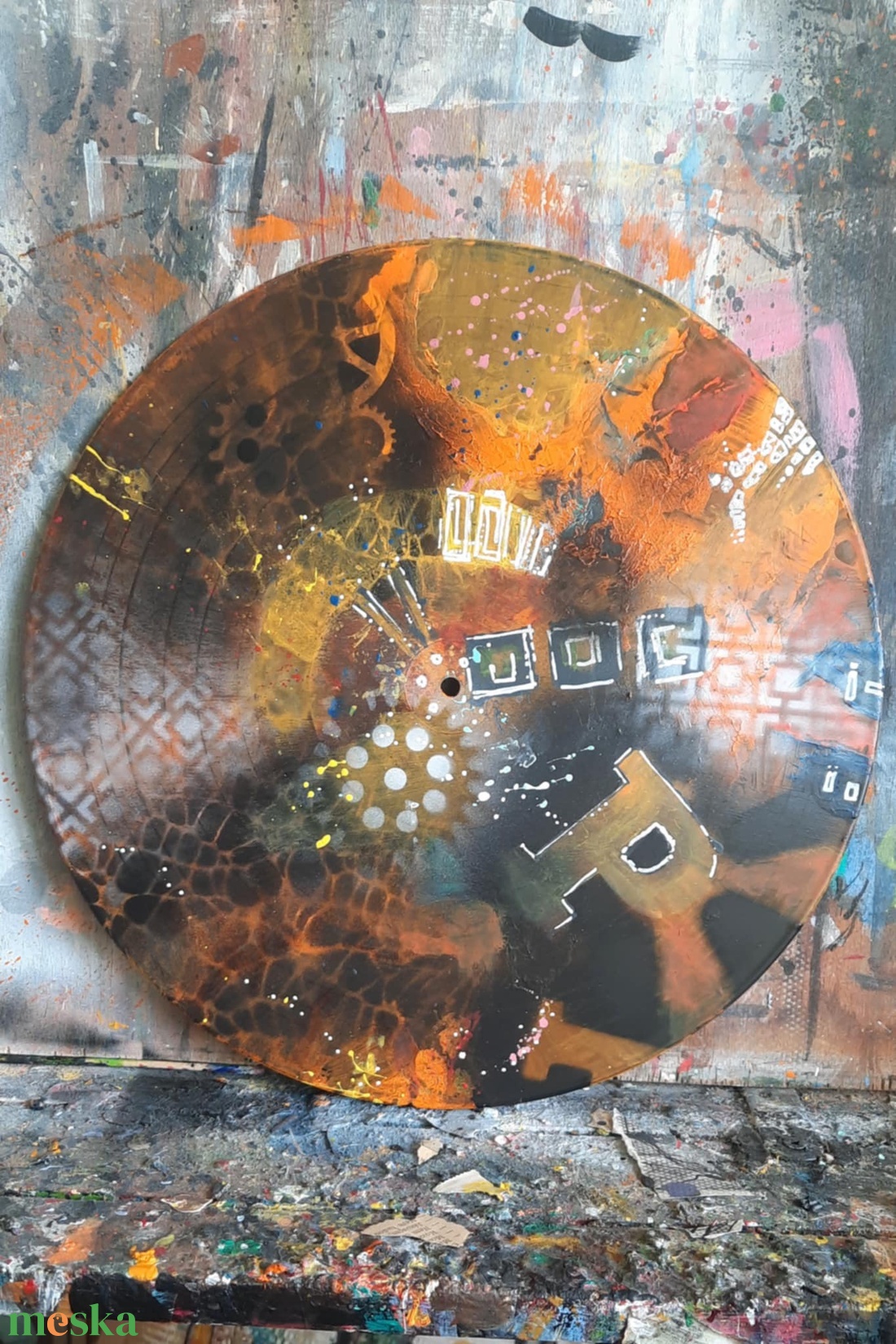Vinyl I. Akril absztrakt egy bakelit nagylemezen - művészet - festmény - akril - Meska.hu