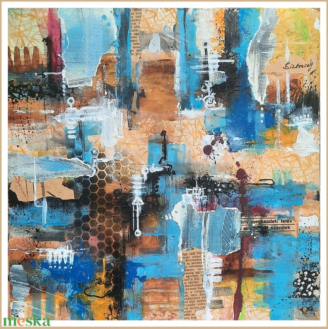 Absztrakt festmény az alkotótól Kollázs kékkel - művészet - festmény - akril - Meska.hu
