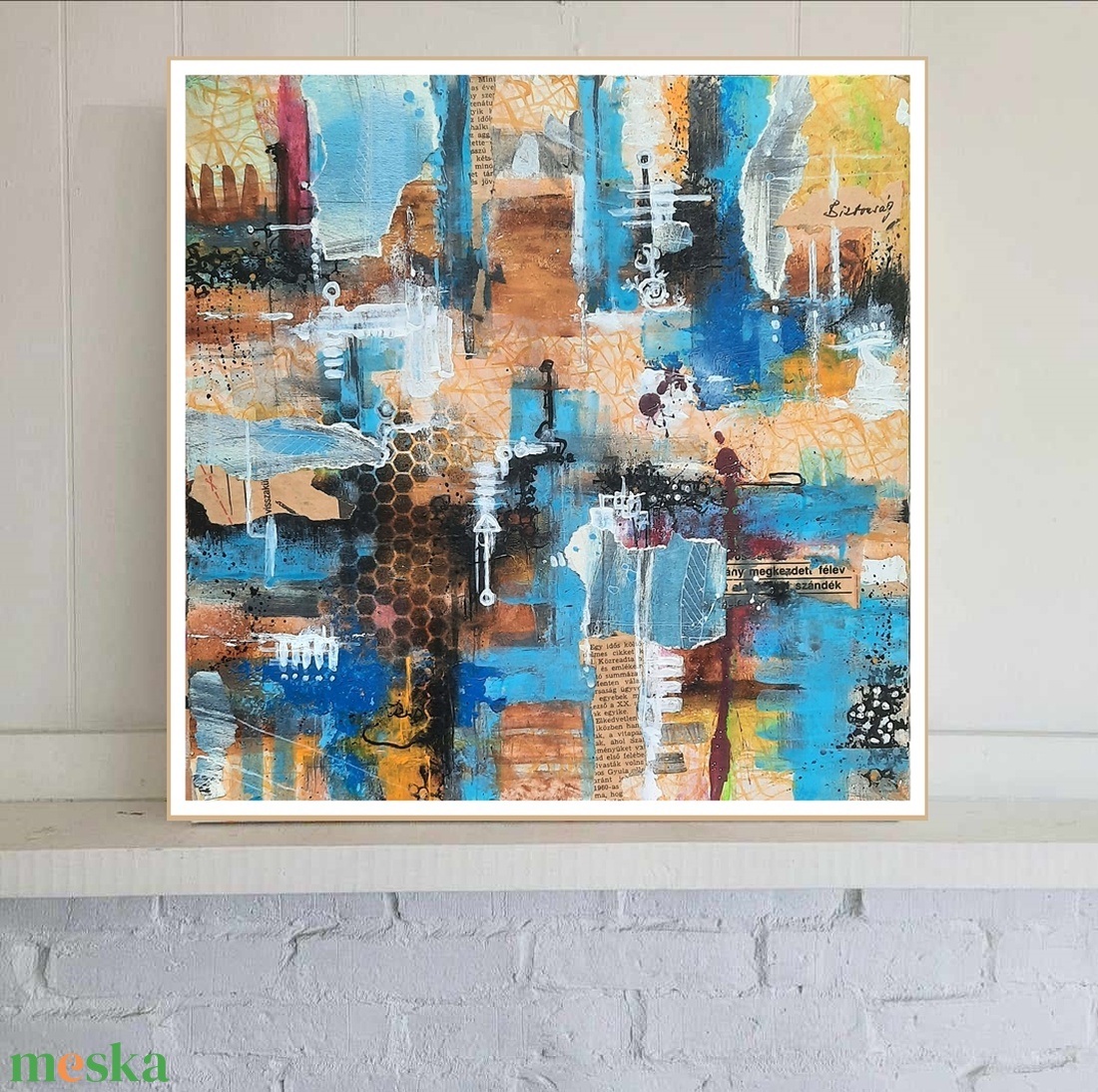 Absztrakt festmény az alkotótól Kollázs kékkel - művészet - festmény - akril - Meska.hu