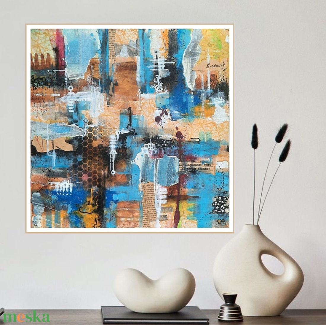 Absztrakt festmény az alkotótól Kollázs kékkel - művészet - festmény - akril - Meska.hu