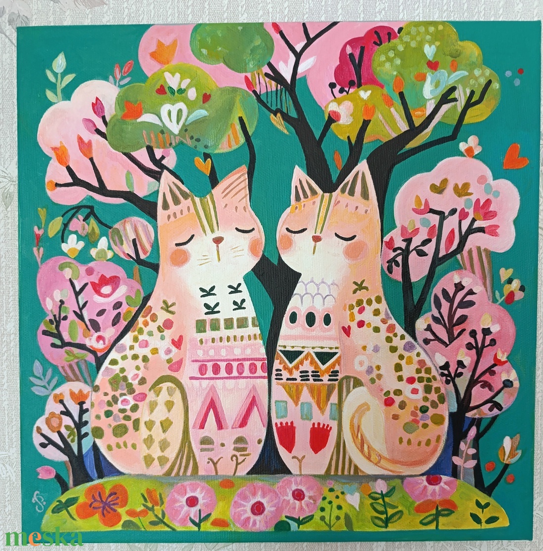 Cicák festmény gyerekszoba 33 x 33 cm - művészet - festmény - akril - Meska.hu