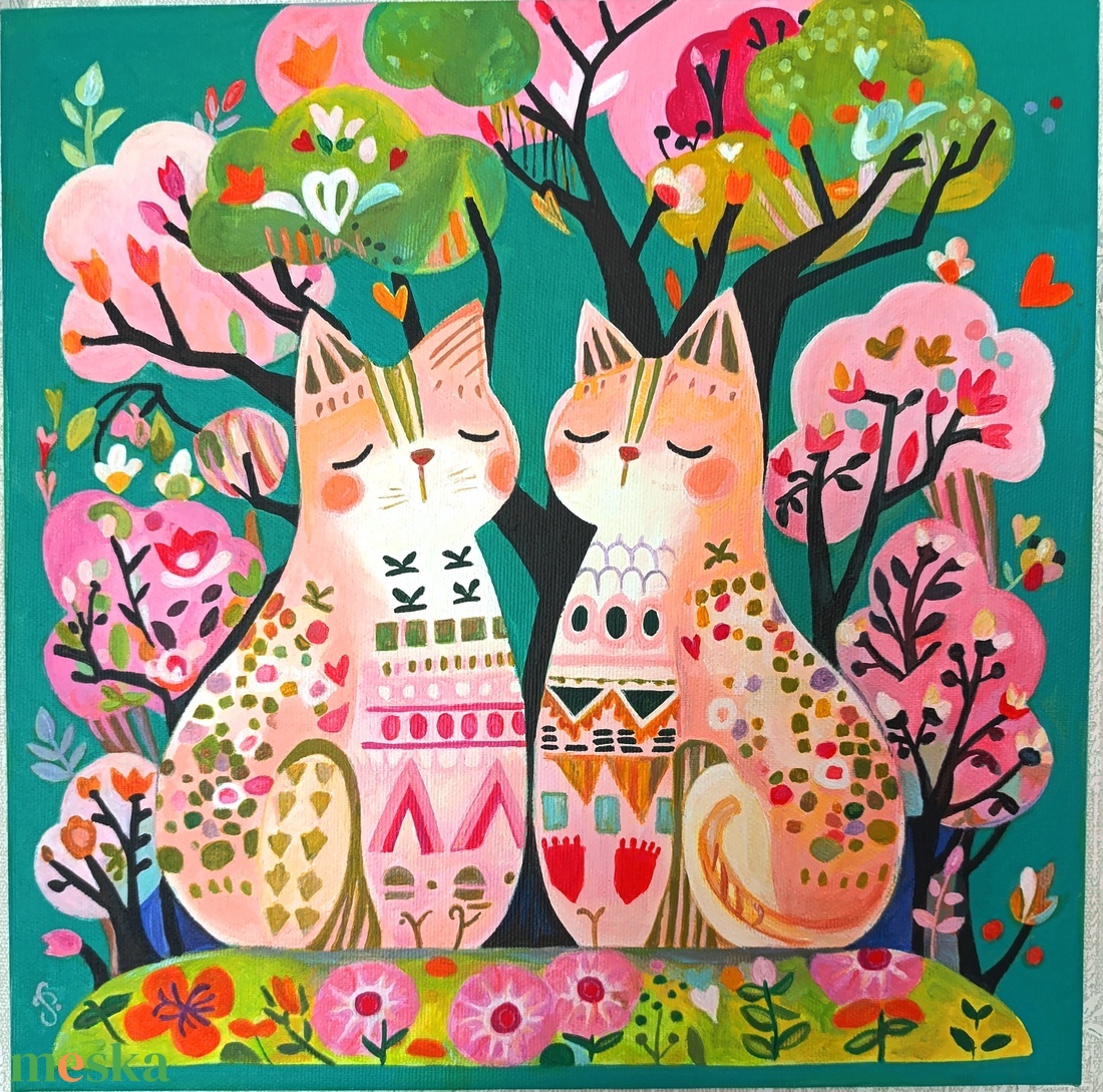 Cicák festmény gyerekszoba 33 x 33 cm - művészet - festmény - akril - Meska.hu