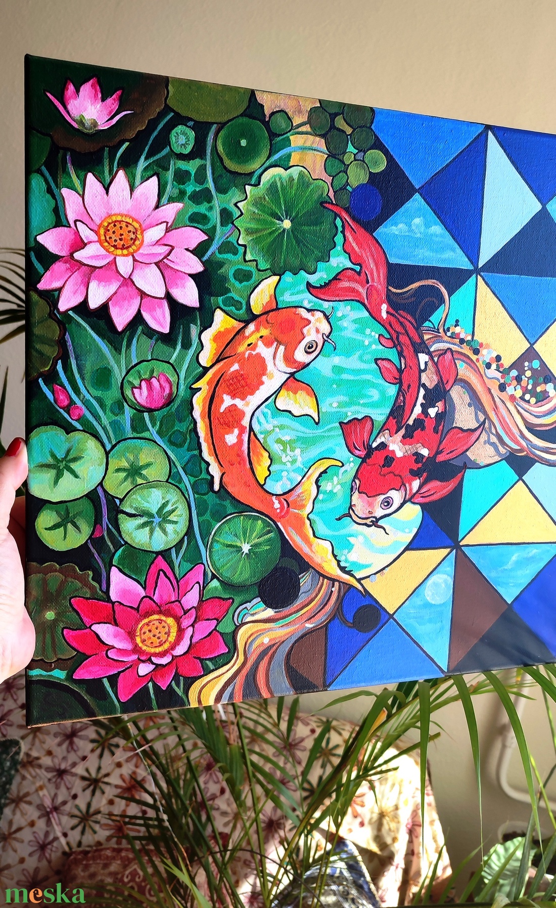 Koi halak jó szerencse brokátponty festmény - művészet - festmény - akril - Meska.hu