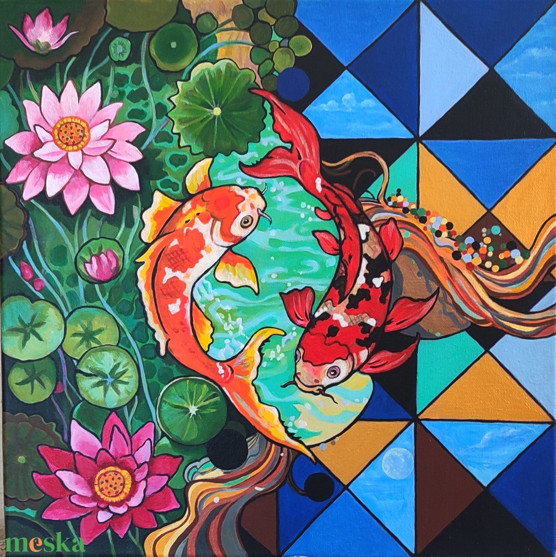 Koi halak jó szerencse brokátponty festmény - művészet - festmény - akril - Meska.hu