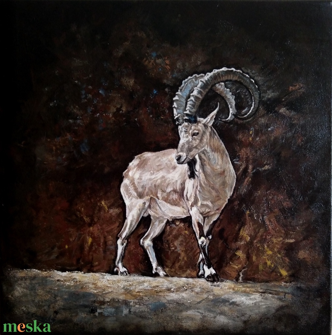 olajfesmény szirti kecskebak vadászkép - művészet - festmény - olajfestmény - Meska.hu