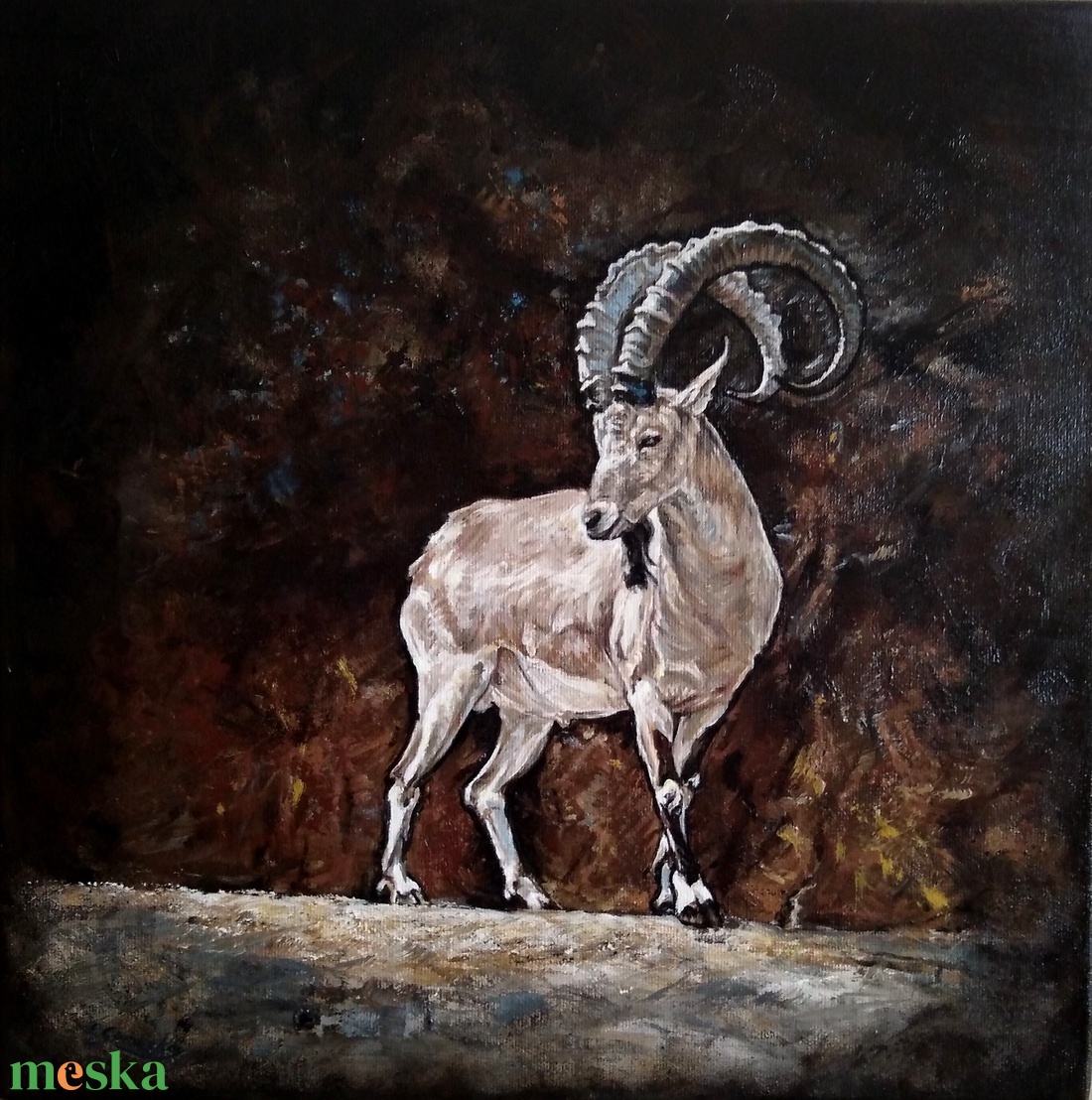olajfesmény szirti kecskebak vadászkép - művészet - festmény - olajfestmény - Meska.hu