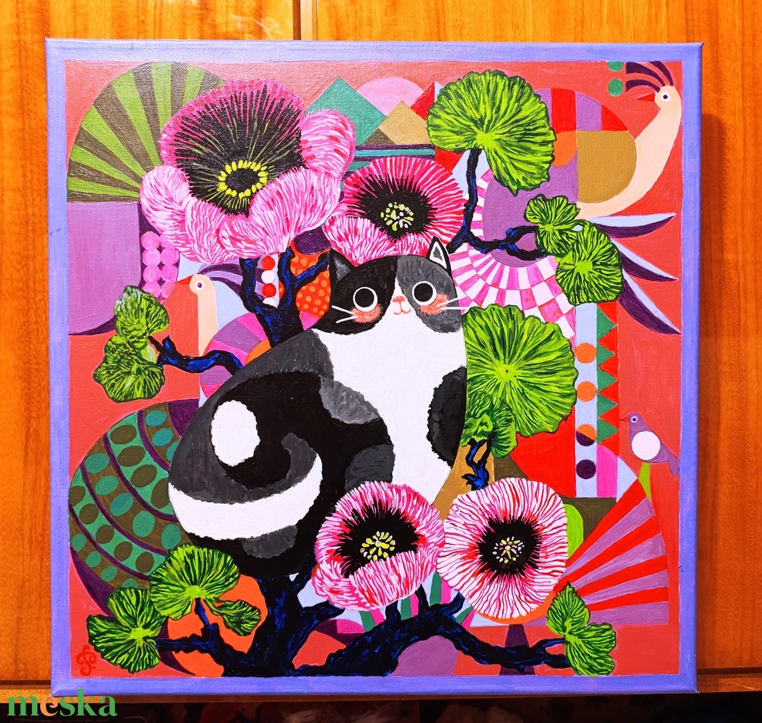 Cica Macska Cicó festmény: Színpompás dorombolás - művészet - festmény - akril - Meska.hu