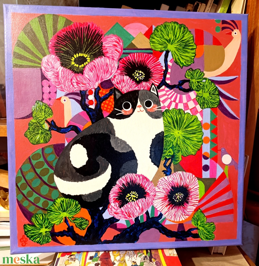 Cica Macska Cicó festmény: Színpompás dorombolás - művészet - festmény - akril - Meska.hu