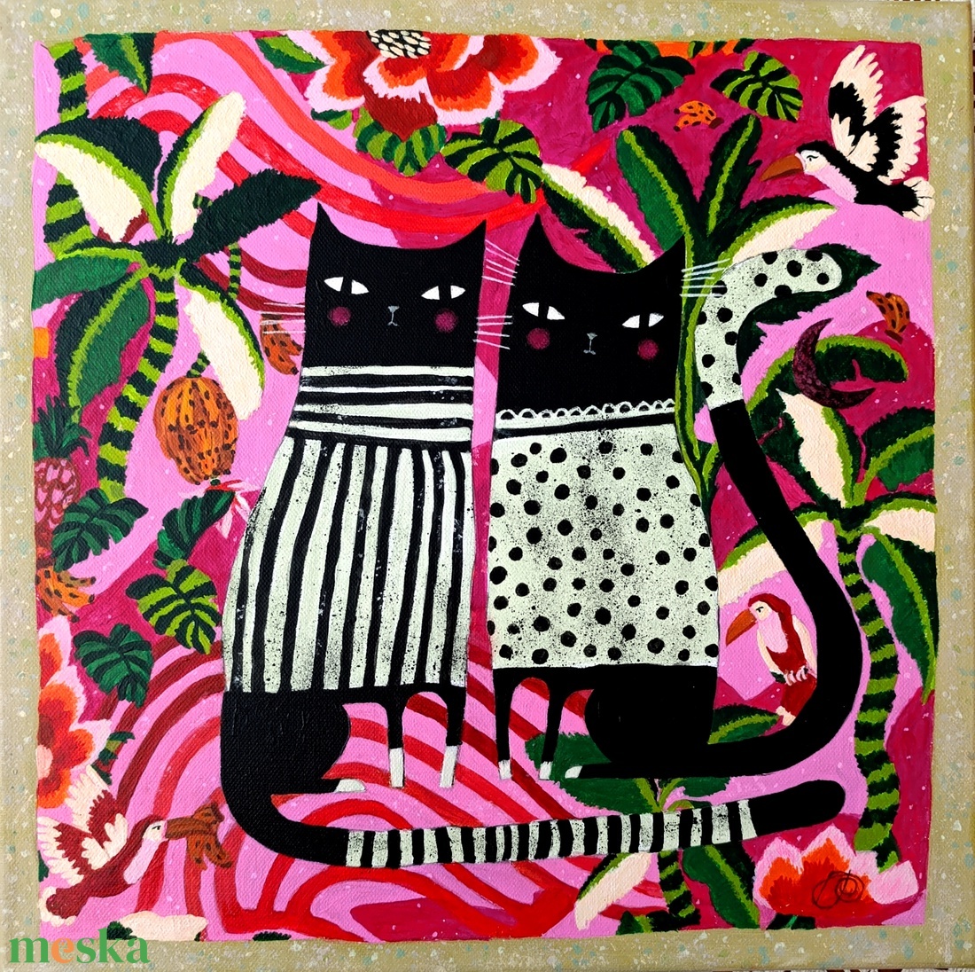 Tropical Meow-Meow festmény - művészet - festmény - akril - Meska.hu