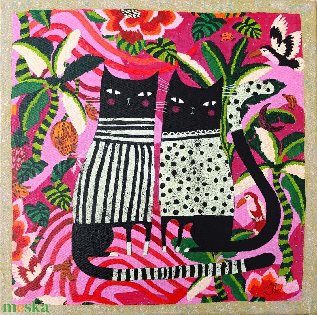 Tropical Meow-Meow festmény - művészet - festmény - akril - Meska.hu