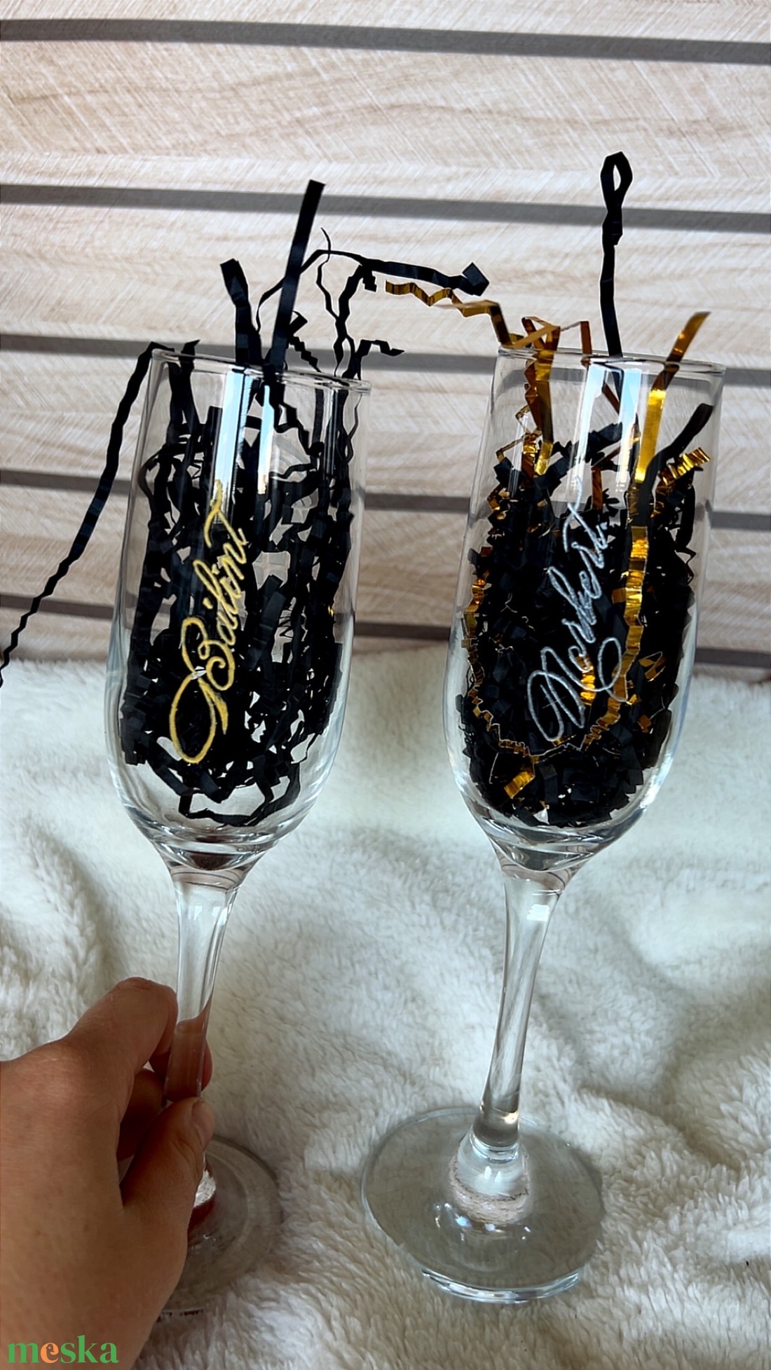 Gravírozott pezsgős pohár  - otthon & életmód - konyhafelszerelés, tálalás - tálalás - boros poharak, szettek - Meska.hu