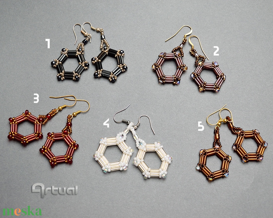 Hexagon gyöngy fülbevaló több színben - ékszer - fülbevaló - lógós kerek fülbevaló - Meska.hu Hexagon gyöngy fülbevaló több színben - ékszer - fülbevaló - lógós kerek fülbevaló - Meska.hu