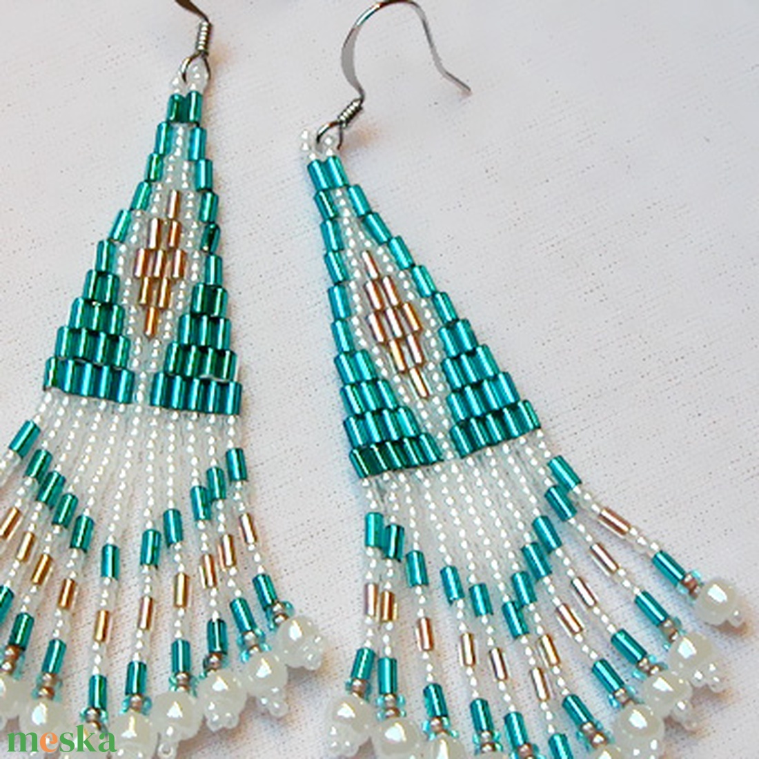 Indián stílusú hosszú gyöngyös fülbevaló - ékszer - fülbevaló - rojtos fülbevaló - Meska.hu