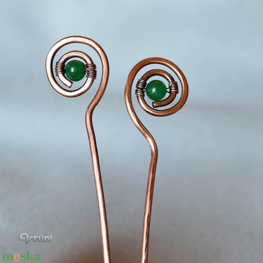 Minimalista hajtű szett zöld aventurin gyöngyökkel  - ruha & divat - hajdísz & hajcsat - hajcsat & hajtű - Meska.hu