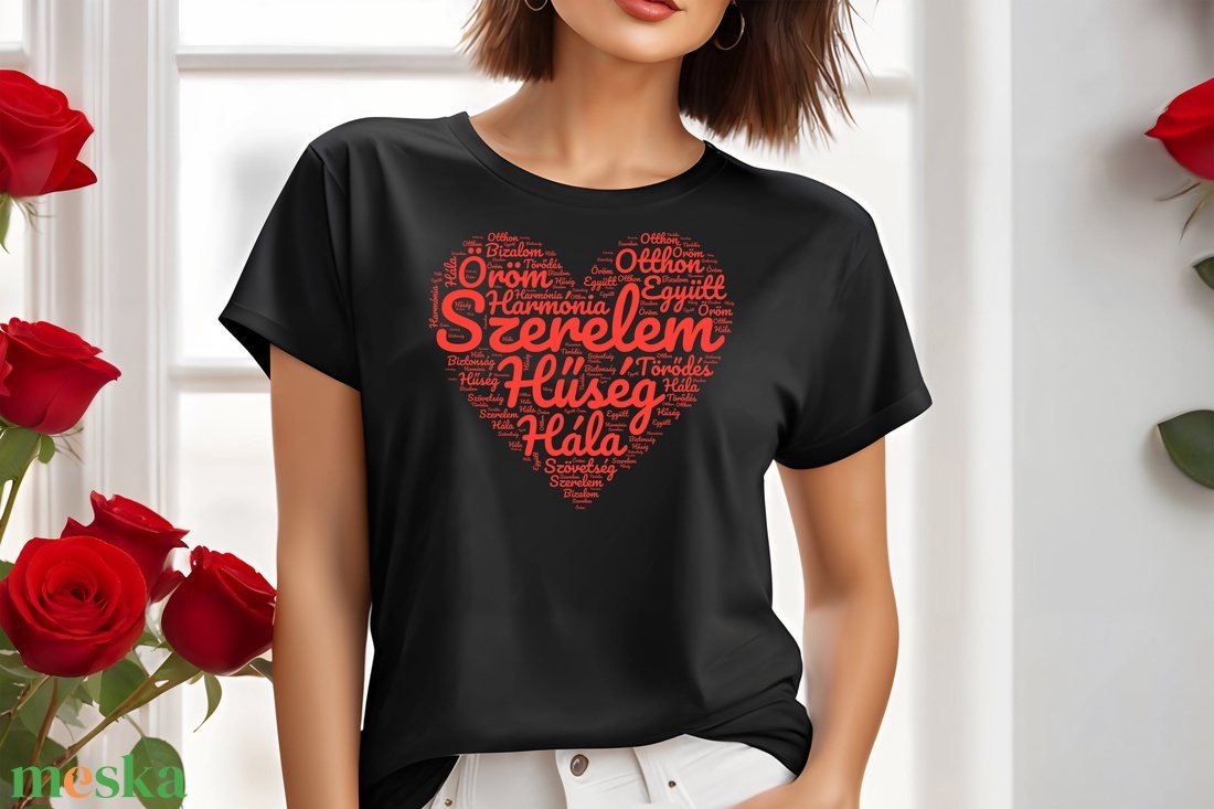 Elegáns Fekete Póló Barátnőknek, Szívvel Teli Üzenettel, Egyedi Stílusos Romantikus Ajándék Valentin-napra - ruha & divat - női ruha - póló, felső - Meska.hu