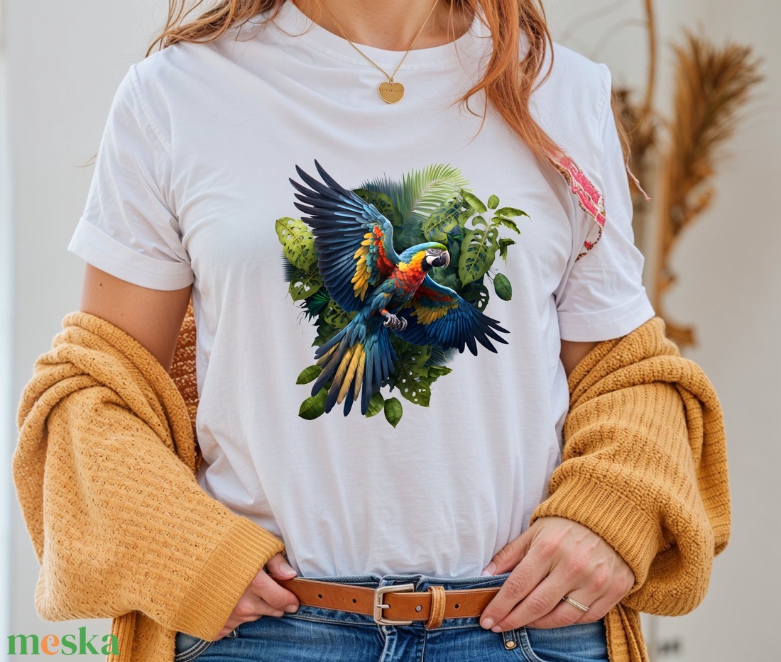 Exkluzív Női Ara Papagáj Mintás Póló � Divatos és Színes Ajándékötlet Elegáns Születésnapi Meglepetés - ruha & divat - női ruha - póló, felső - Meska.hu