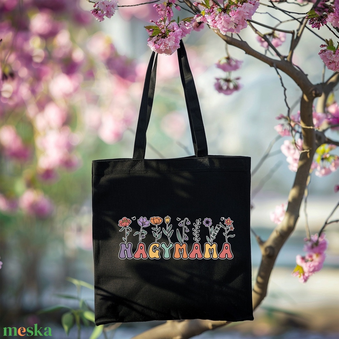 Virágos 'NAGYMAMA' Feliratos Vászon Táska Anyák Napjára- Személyre szabható - Különleges Anyák Napja Ajándék - táska & tok - bevásárlás & shopper táska - shopper, textiltáska, szatyor - Meska.hu