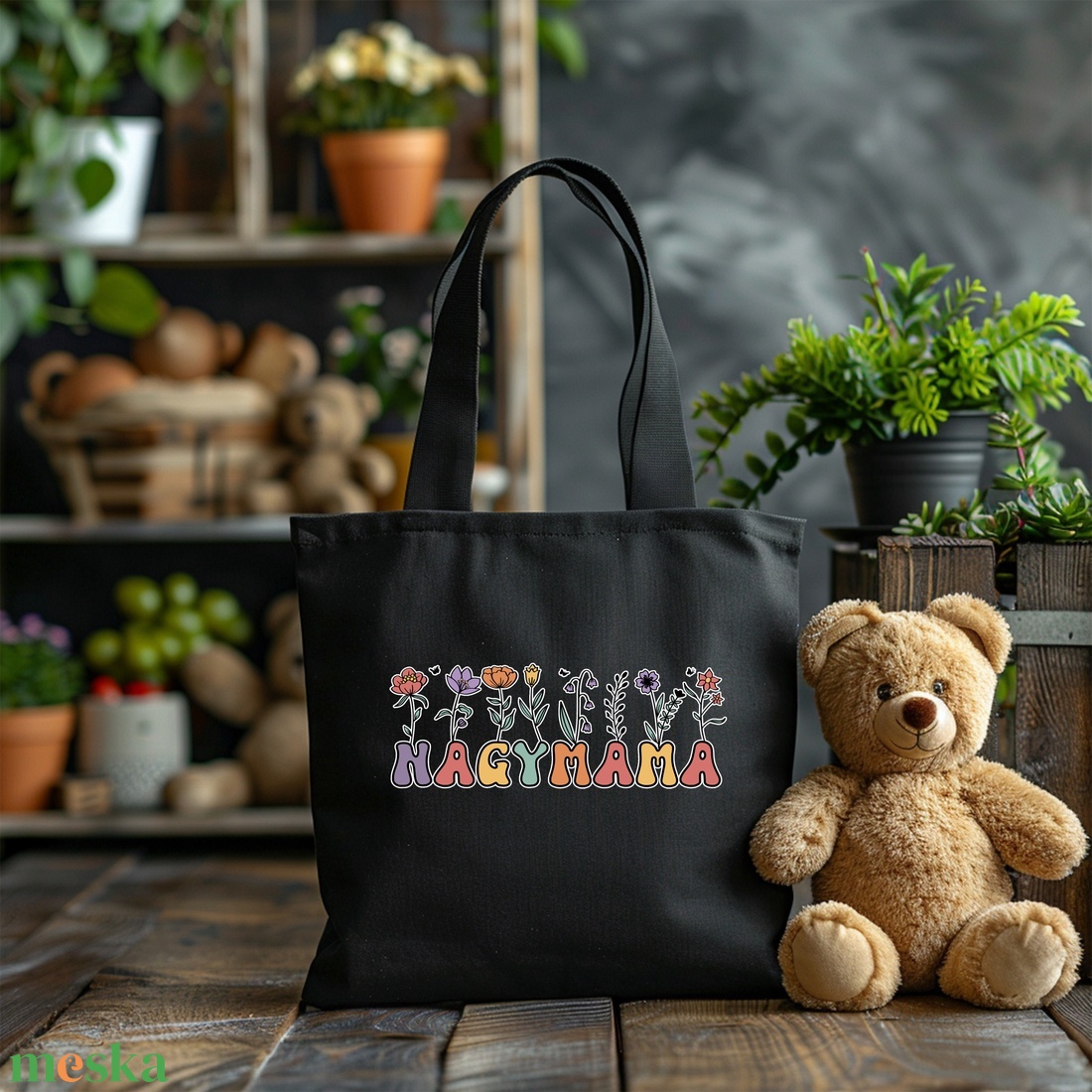 Virágos 'NAGYMAMA' Feliratos Vászon Táska Anyák Napjára- Személyre szabható - Különleges Anyák Napja Ajándék - táska & tok - bevásárlás & shopper táska - shopper, textiltáska, szatyor - Meska.hu