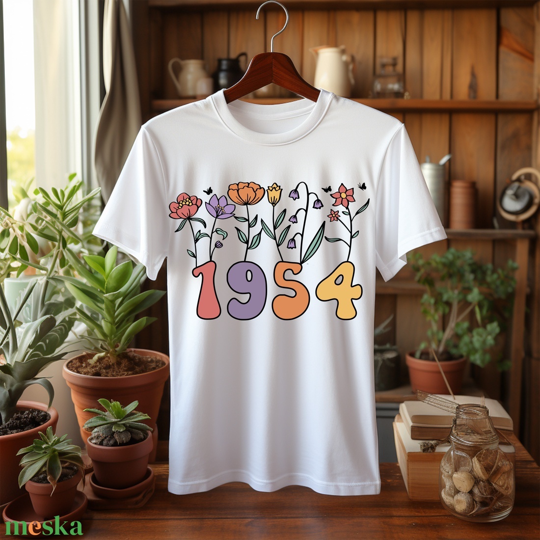70 Éves Születésnapi Virágos Póló  Egyedi Ajándék 1955 és 1950-es Években Születetteknek  - ruha & divat - női ruha - póló, felső - Meska.hu