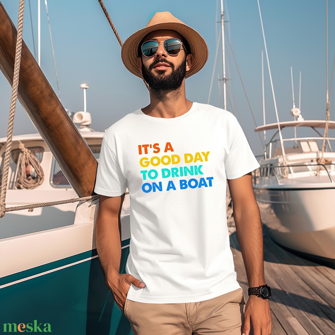 Its a Good Day to Drink on a Boat - Stílusos és Vidám Nyári Póló MSC Hajóutakhoz, Bulikhoz - ruha & divat - női ruha - póló, felső - Meska.hu