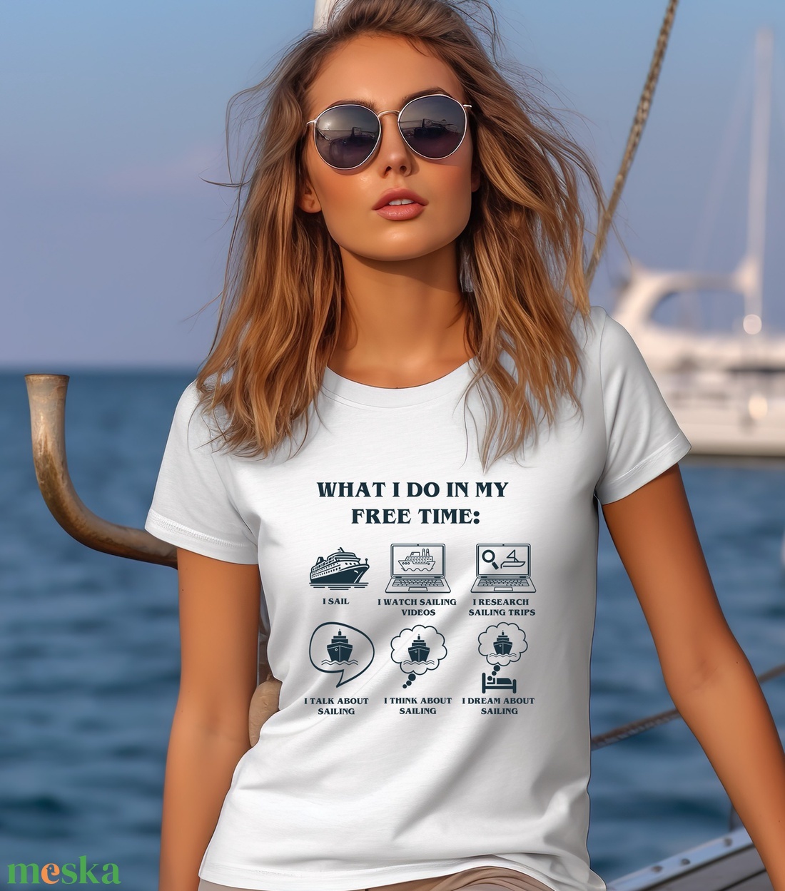 MSC Vicces Hajós Póló ANGOL verzió  In my free time I sail, watch videos, research, and dream - ruha & divat - női ruha - póló, felső - Meska.hu