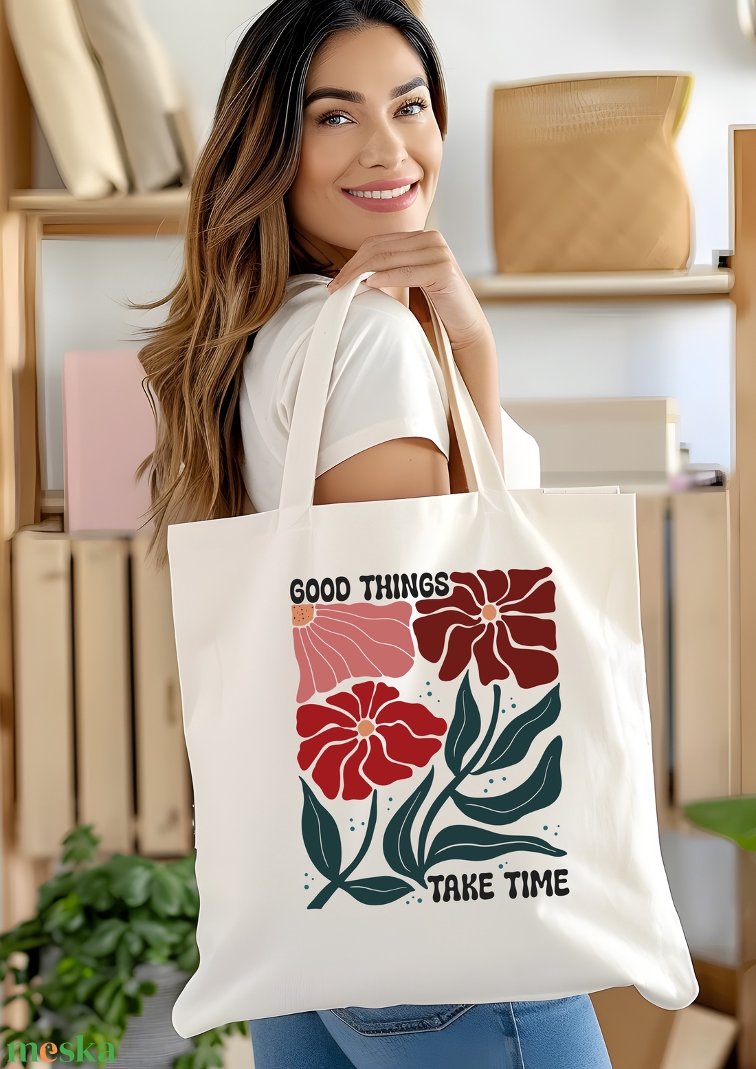 Good Things Take Time Vászontáska Türelem, Kitartás, Virágos Motiváció - táska & tok - bevásárlás & shopper táska - shopper, textiltáska, szatyor - Meska.hu Good Things Take Time Vászontáska Türelem, Kitartás, Virágos Motiváció - táska & tok - bevásárlás & shopper táska - shopper, textiltáska, szatyor - Meska.hu