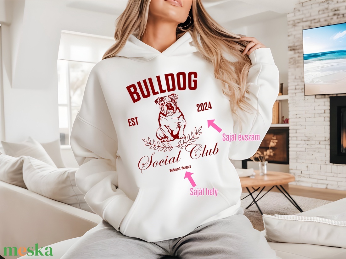 Személyre szabható pulóver és hoodie francia bulldog rajongóknak  egyedi évszámmal és hellyel, tökéletes ajándék kutyab - ruha & divat - női ruha - pulóver - Meska.hu