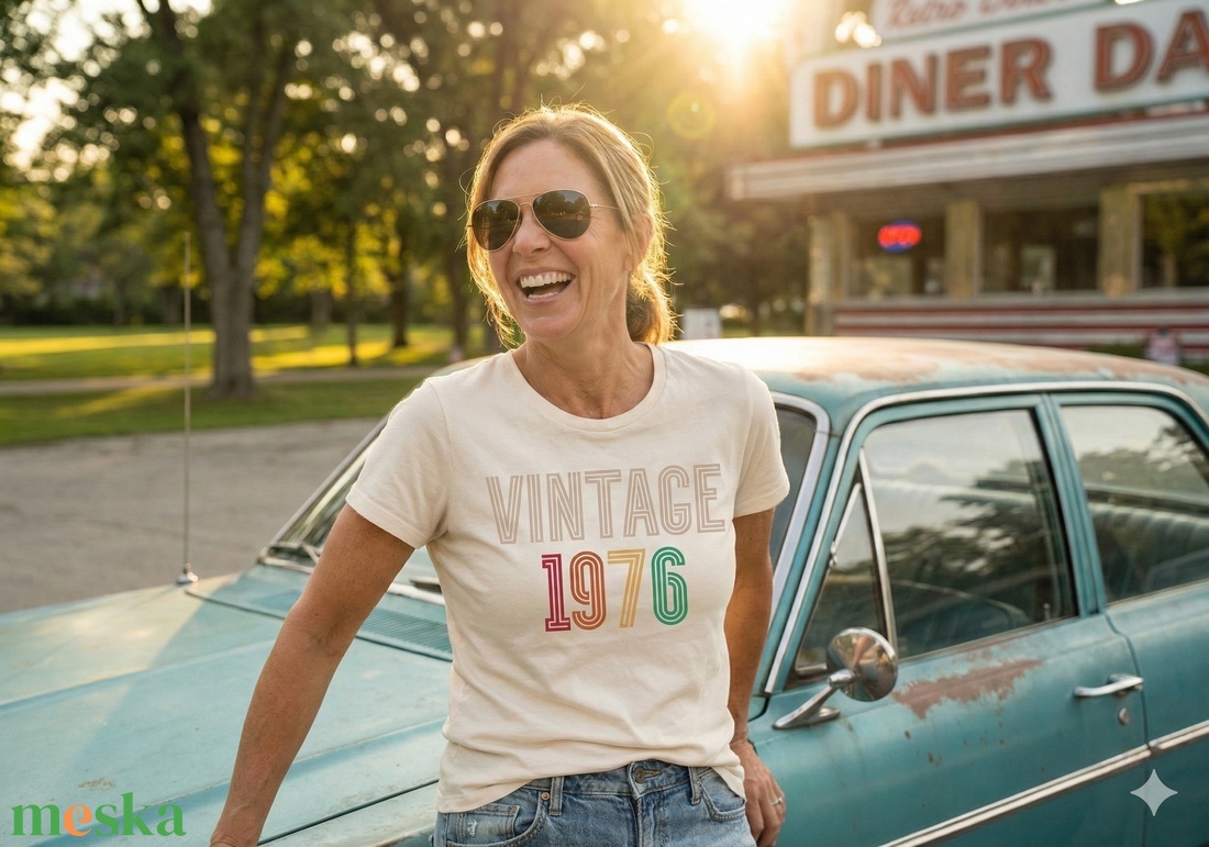 Vintage 1976: 50 Éve Eredeti � Retro Szülinapi Póló � Fél Évszázadnyi Vagányság - ruha & divat - női ruha - póló, felső - Meska.hu