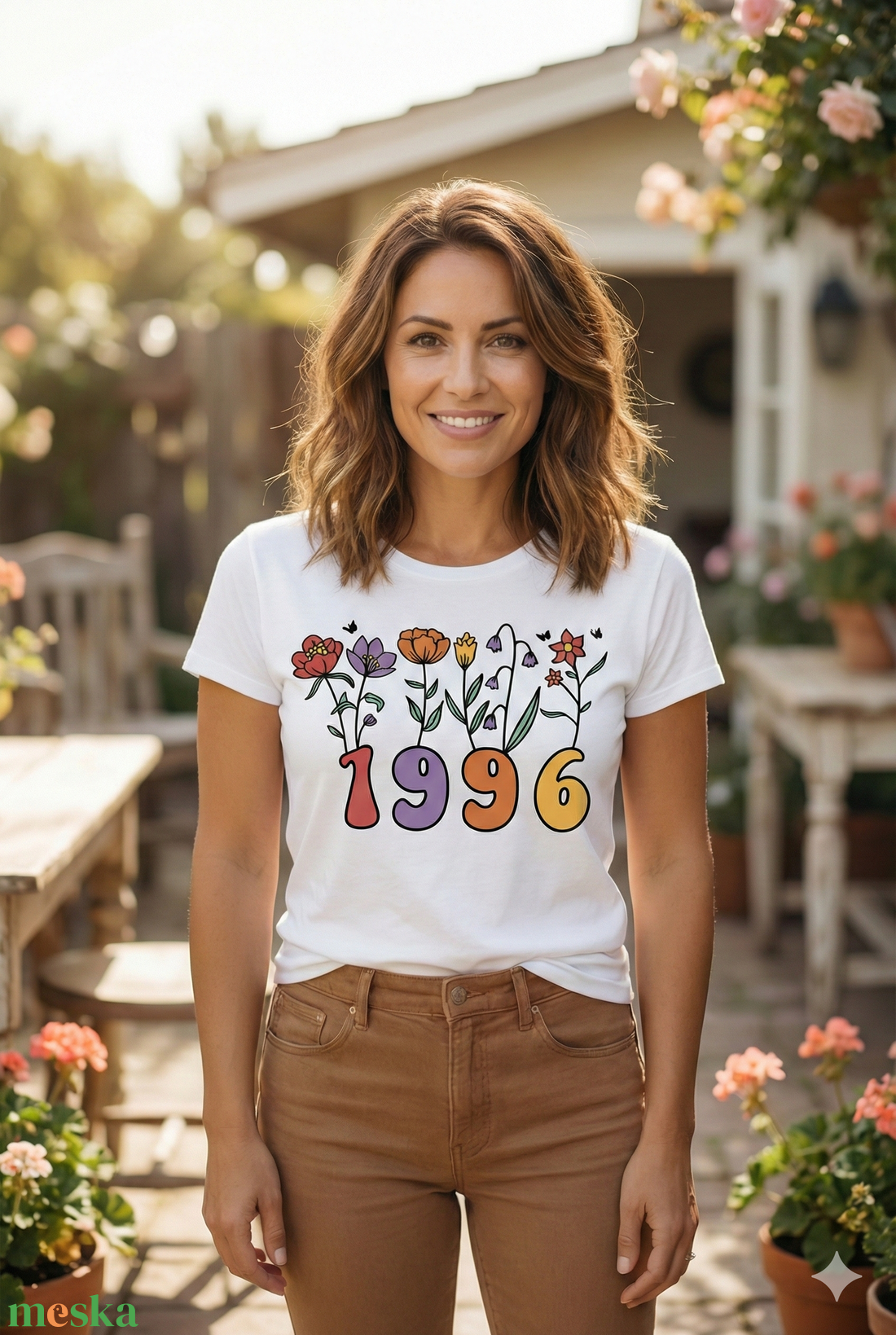 Virágos 1996 Szülinapi Póló Nőknek � Egyedi 30. Születésnapi Ajándék Vadvirágos Mintával - ruha & divat - női ruha - póló, felső - Meska.hu