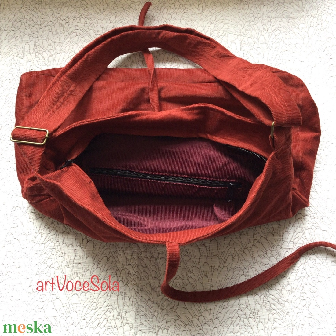 Terrakotta- Kordbársony Táska - táska & tok - kézitáska & válltáska - vállon átvethető táska - Meska.hu