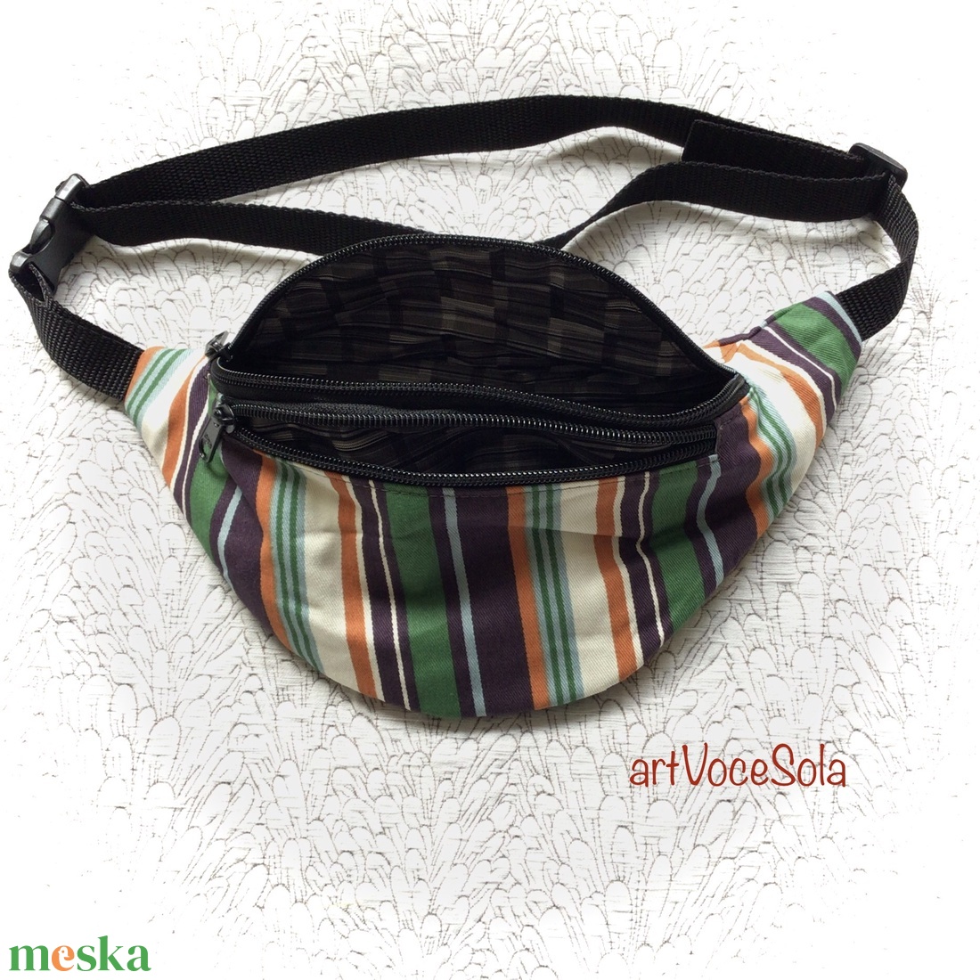 Kirándulás- csíkos Övtáska - táska & tok - övtáska - Meska.hu