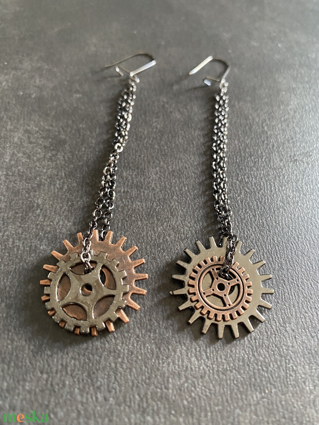 Fekete-réz színű steampunk fülbevaló - ékszer - fülbevaló - lógó fülbevaló - Meska.hu