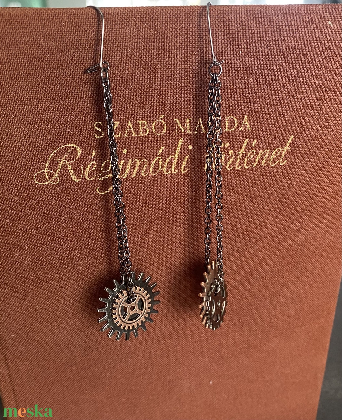 Fekete-réz színű steampunk fülbevaló - ékszer - fülbevaló - lógó fülbevaló - Meska.hu