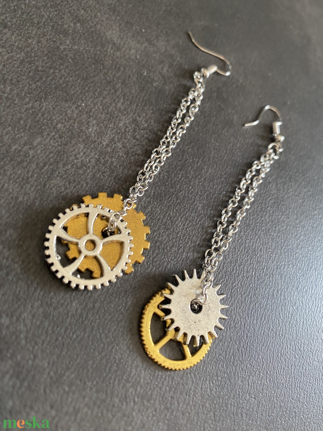 Arany-ezüst színű steampunk fülbevaló - ékszer - fülbevaló - lógó fülbevaló - Meska.hu